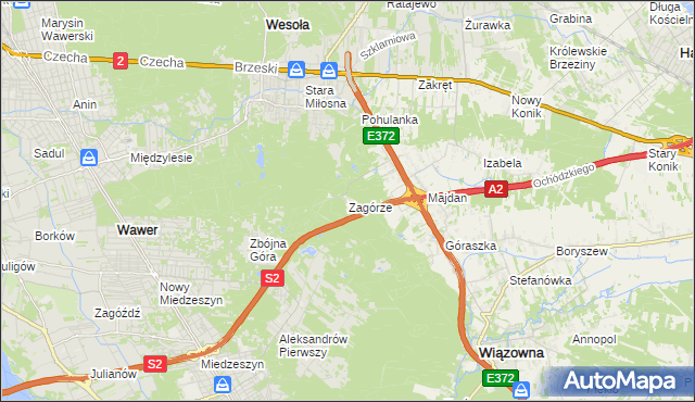 mapa Zagórze gmina Wiązowna, Zagórze gmina Wiązowna na mapie Targeo