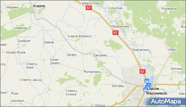 mapa Zakrzewo gmina Karniewo, Zakrzewo gmina Karniewo na mapie Targeo
