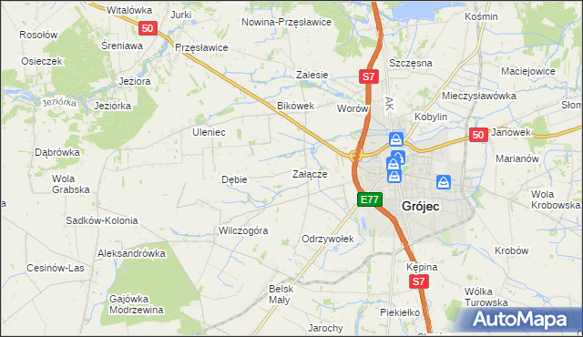 mapa Załącze gmina Grójec, Załącze gmina Grójec na mapie Targeo