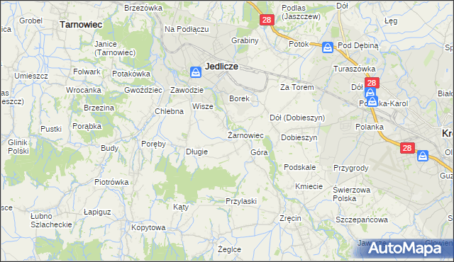 mapa Żarnowiec gmina Jedlicze, Żarnowiec gmina Jedlicze na mapie Targeo