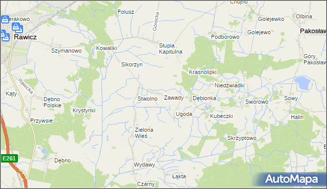 mapa Zawady gmina Rawicz, Zawady gmina Rawicz na mapie Targeo