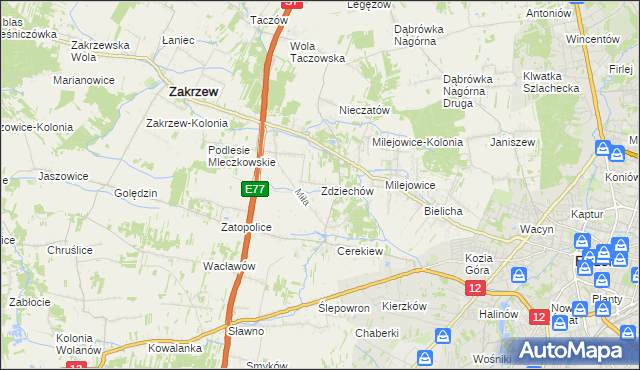 mapa Zdziechów gmina Zakrzew, Zdziechów gmina Zakrzew na mapie Targeo