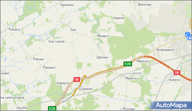 mapa Zębowo gmina Kobylnica, Zębowo gmina Kobylnica na mapie Targeo