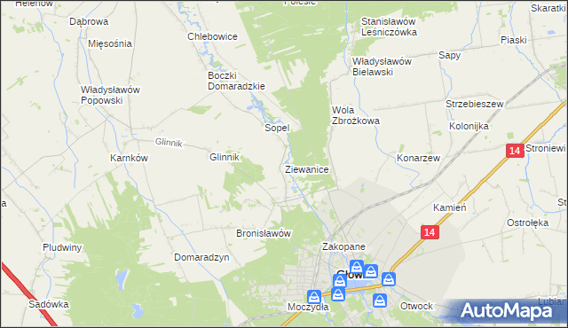 mapa Ziewanice, Ziewanice na mapie Targeo