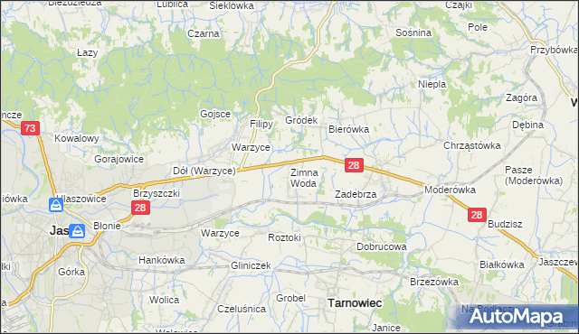 mapa Zimna Woda gmina Jasło, Zimna Woda gmina Jasło na mapie Targeo
