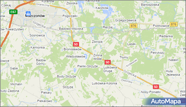 mapa Zimna Woda gmina Mszczonów, Zimna Woda gmina Mszczonów na mapie Targeo