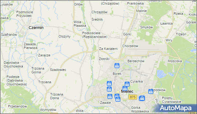 mapa Złotniki gmina Mielec, Złotniki gmina Mielec na mapie Targeo