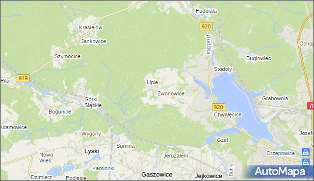 mapa Zwonowice, Zwonowice na mapie Targeo