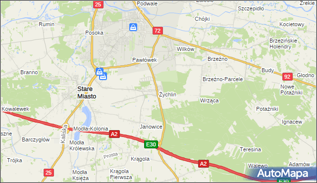 mapa Żychlin gmina Stare Miasto, Żychlin gmina Stare Miasto na mapie Targeo