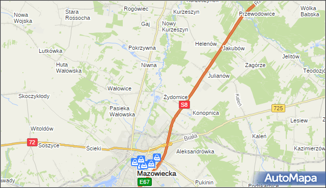 mapa Żydomice, Żydomice na mapie Targeo