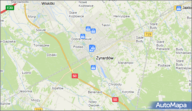 mapa Żyrardów, Żyrardów na mapie Targeo