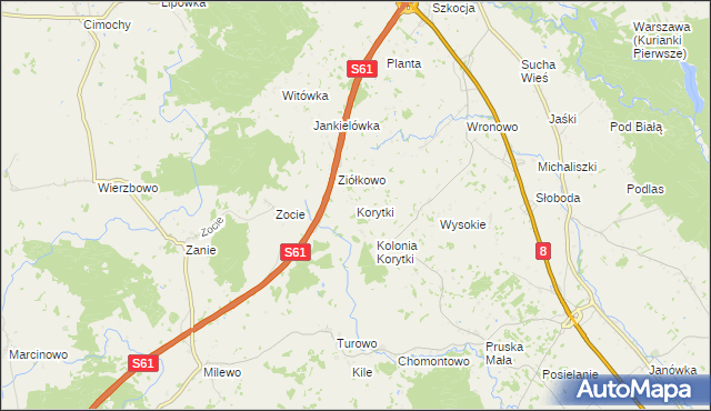 mapa Korytki gmina Raczki, Korytki gmina Raczki na mapie Targeo