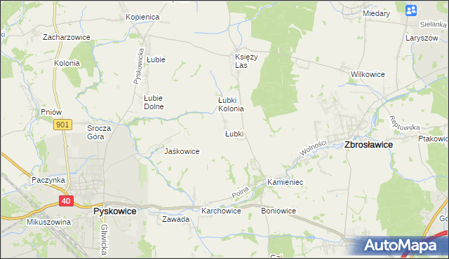 mapa Łubki gmina Zbrosławice, Łubki gmina Zbrosławice na mapie Targeo