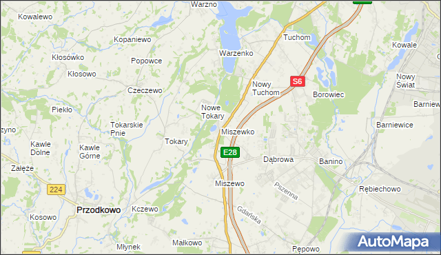 mapa Miszewko gmina Żukowo, Miszewko gmina Żukowo na mapie Targeo