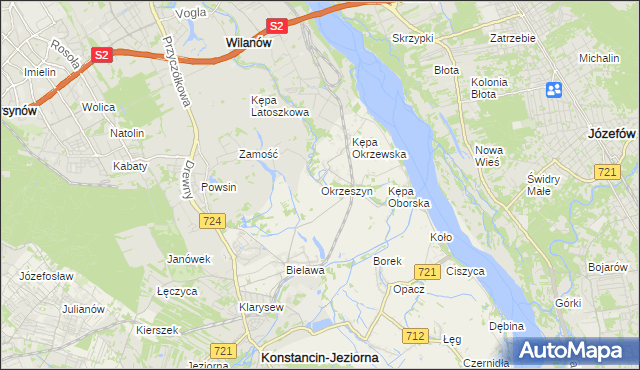 mapa Okrzeszyn gmina Konstancin-Jeziorna, Okrzeszyn gmina Konstancin-Jeziorna na mapie Targeo