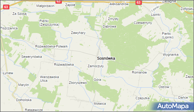 mapa Sosnówka powiat bialski, Sosnówka powiat bialski na mapie Targeo