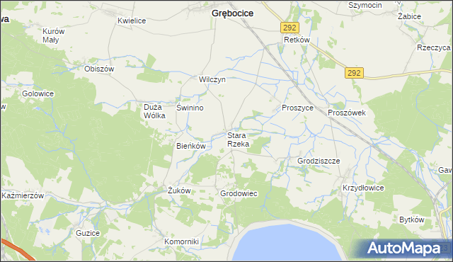 mapa Stara Rzeka gmina Grębocice, Stara Rzeka gmina Grębocice na mapie Targeo