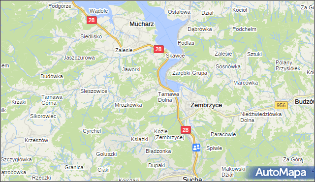mapa Tarnawa Dolna gmina Zembrzyce, Tarnawa Dolna gmina Zembrzyce na mapie Targeo