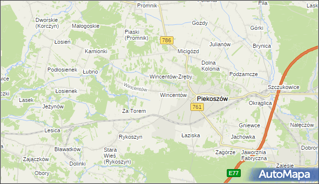 mapa Wincentów gmina Piekoszów, Wincentów gmina Piekoszów na mapie Targeo