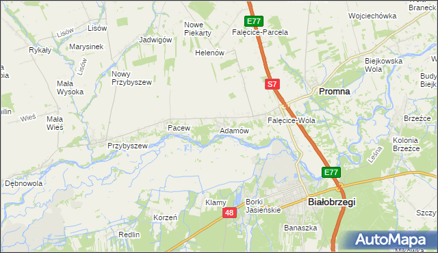 mapa Adamów gmina Promna, Adamów gmina Promna na mapie Targeo