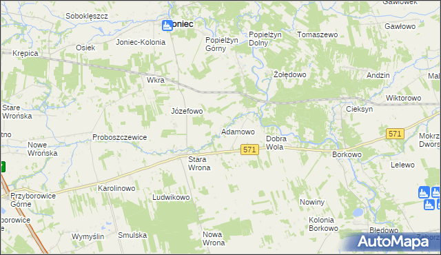 mapa Adamowo gmina Joniec, Adamowo gmina Joniec na mapie Targeo