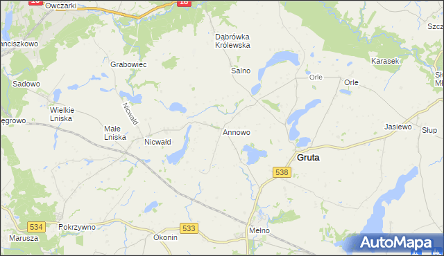 mapa Annowo gmina Gruta, Annowo gmina Gruta na mapie Targeo