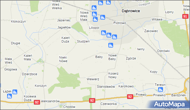 mapa Baby gmina Dąbrowice, Baby gmina Dąbrowice na mapie Targeo