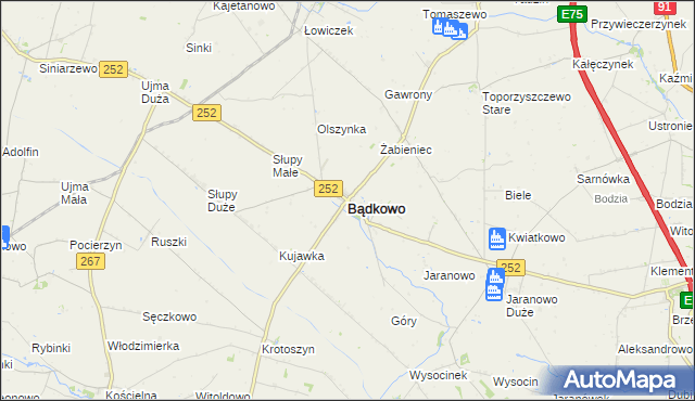 mapa Bądkowo powiat aleksandrowski, Bądkowo powiat aleksandrowski na mapie Targeo