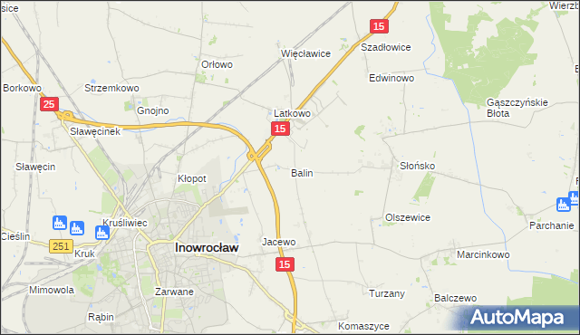 mapa Balin gmina Inowrocław, Balin gmina Inowrocław na mapie Targeo