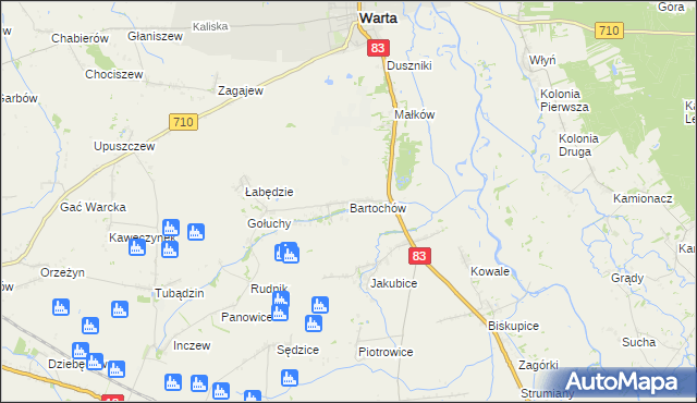 mapa Bartochów gmina Warta, Bartochów gmina Warta na mapie Targeo
