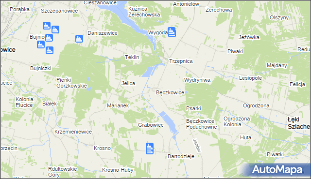 mapa Bęczkowice, Bęczkowice na mapie Targeo