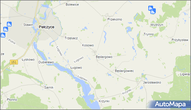 mapa Będargowo gmina Pełczyce, Będargowo gmina Pełczyce na mapie Targeo