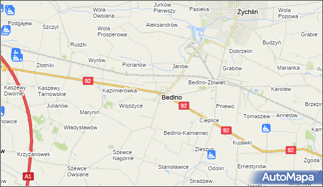 mapa Bedlno powiat kutnowski, Bedlno powiat kutnowski na mapie Targeo