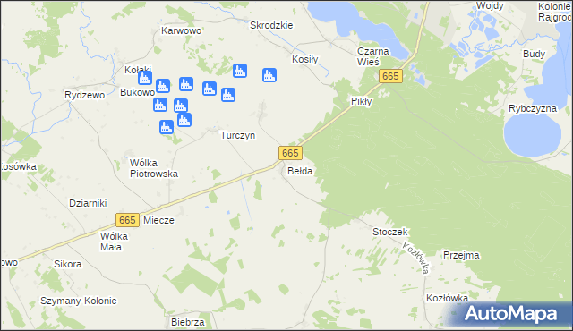 mapa Bełda, Bełda na mapie Targeo