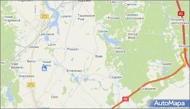 mapa Białe gmina Jeżewo, Białe gmina Jeżewo na mapie Targeo