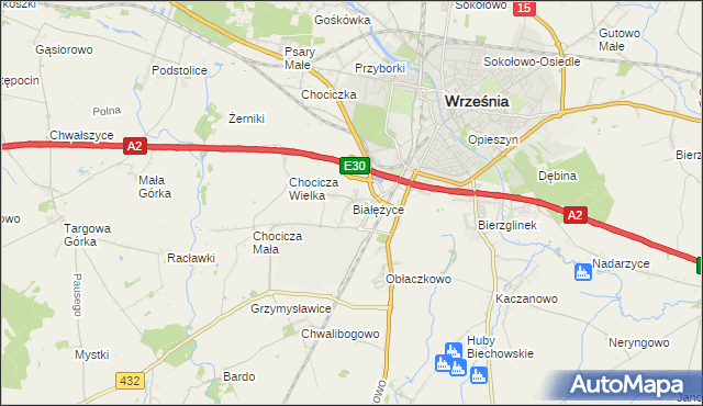 mapa Białężyce, Białężyce na mapie Targeo