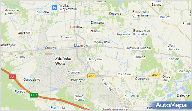 mapa Biały Ług gmina Zduńska Wola, Biały Ług gmina Zduńska Wola na mapie Targeo