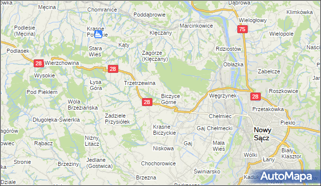 mapa Biczyce Górne, Biczyce Górne na mapie Targeo