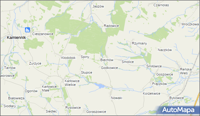 mapa Biechów gmina Pakosławice, Biechów gmina Pakosławice na mapie Targeo