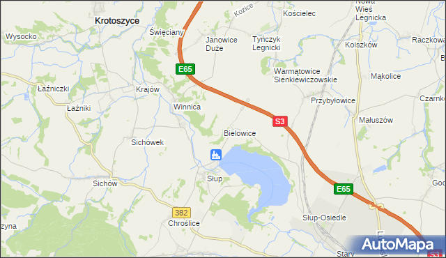 mapa Bielowice gmina Krotoszyce, Bielowice gmina Krotoszyce na mapie Targeo