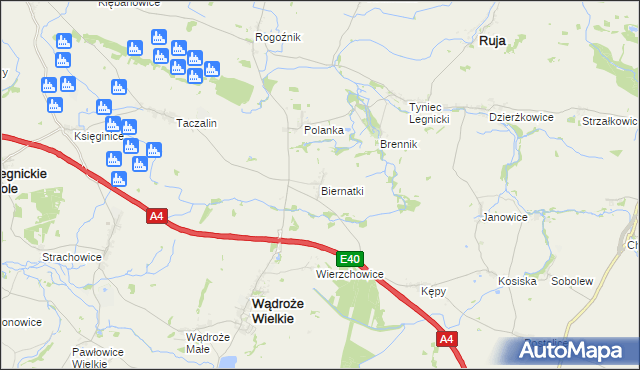 mapa Biernatki gmina Wądroże Wielkie, Biernatki gmina Wądroże Wielkie na mapie Targeo