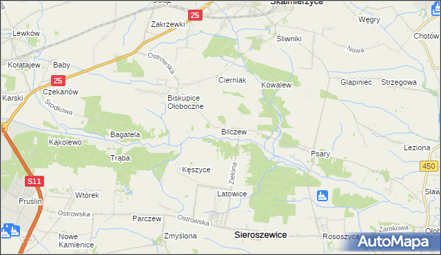 mapa Bilczew gmina Sieroszewice, Bilczew gmina Sieroszewice na mapie Targeo