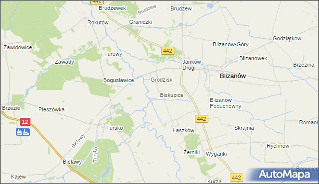 mapa Biskupice gmina Blizanów, Biskupice gmina Blizanów na mapie Targeo