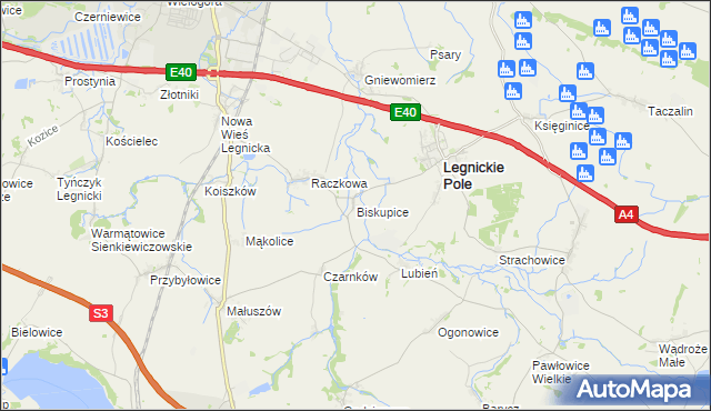 mapa Biskupice gmina Legnickie Pole, Biskupice gmina Legnickie Pole na mapie Targeo