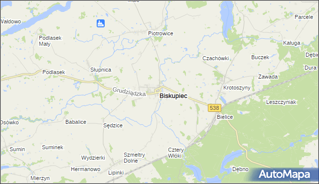 mapa Biskupiec powiat nowomiejski, Biskupiec powiat nowomiejski na mapie Targeo