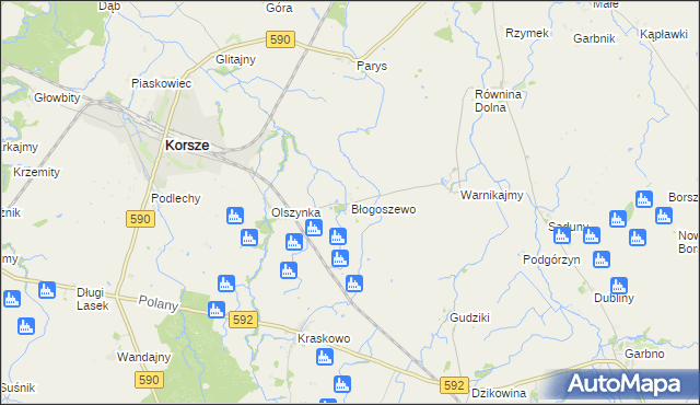 mapa Błogoszewo, Błogoszewo na mapie Targeo