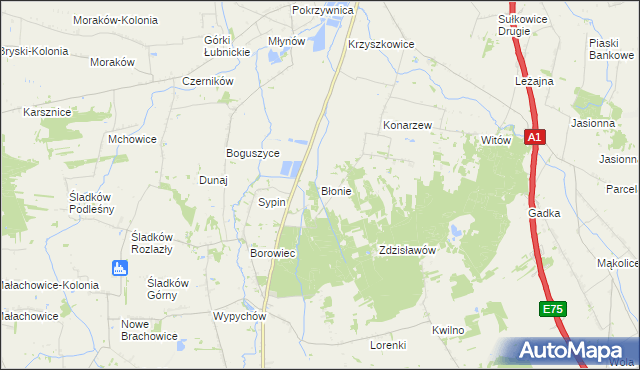 mapa Błonie gmina Piątek, Błonie gmina Piątek na mapie Targeo