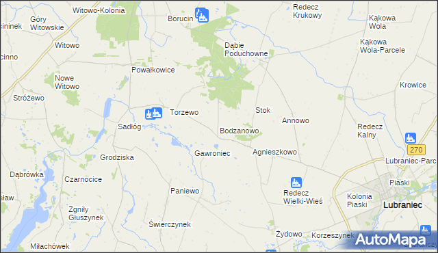 mapa Bodzanowo gmina Lubraniec, Bodzanowo gmina Lubraniec na mapie Targeo
