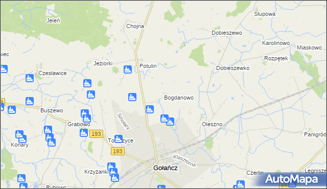 mapa Bogdanowo gmina Gołańcz, Bogdanowo gmina Gołańcz na mapie Targeo