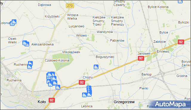 mapa Boguszyniec gmina Grzegorzew, Boguszyniec gmina Grzegorzew na mapie Targeo